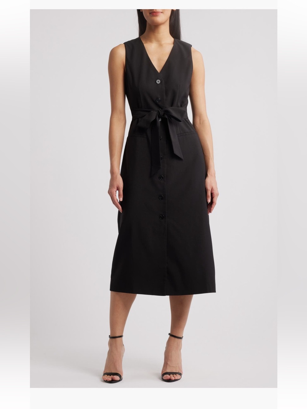 ZOE AND CLAIRE Sleeveless Belted Dress button front midi black Large NWT